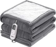 VEVOR Elektrische deken, 150 x 200 cm, Queen Size, Elektrische deken van zachte flanel lamswol, Verwarmingsdeken met 9 tijdinstellingen en 6 warmtestanden, Warme deken als verjaardagscadeau, Grijs