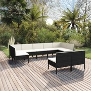 vidaXL 9-delige Loungeset met kussens poly rattan zwart