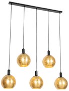 Eettafel / Eetkamer Design hanglamp zwart met goud glas 5-lichts - Bert Design E27 Binnenverlichting Lamp