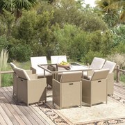 vidaXL 9-delige Tuinset met kussens poly rattan beige