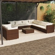 vidaXL 10-delige Loungeset met kussens poly rattan bruin