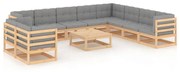 vidaXL 11-delige Loungeset met kussens massief grenenhout