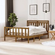 vidaXL Bedframe massief hout honingbruin 135x190 cm 4FT6 Double