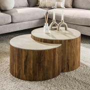 Set Salontafels Ribbelhout En Traverin - 60 X 60cm.