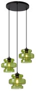 Retro hanglamp zwart met groen glas 3-lichts - Denise Retro E27 rond Binnenverlichting Lamp