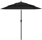 vidaXL Parasol 3-laags met aluminium paal 2,5 m zwart