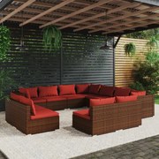 vidaXL 11-delige Loungeset met kussens poly rattan bruin