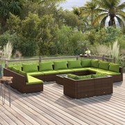 vidaXL 13-delige Loungeset met kussens poly rattan bruin