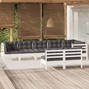 vidaXL 8-delige Loungeset met kussens massief grenenhout wit