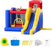 VEVOR Opblaasbaar springkasteel, hoogwaardig buitenspeelhuis/trampoline, springkasteel met blower, glijbaan en opbergtas, 340 x 260 x 230 cm springkasteel voor de familietuin