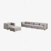 Woonkamerset Met 4-delige Modulaire Bank, Fauteuil En Fogler Poef Corduroy Grijs – Taupe – Koel - Sklum