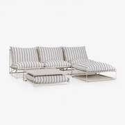 Amaro Tuinset Met 3-delige Modulaire Bank, Bijzettafel En Omvormbare Voetenbank Tapioca Beige - Marine Blauw - Sklum