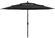 vidaXL Parasol 3-laags met aluminium paal 3,5 m zwart