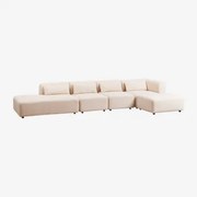 4-delige Modulaire Hoekbank Met Chaise Longue Links En Fogler Poef Chenille Crème Beige - Sklum