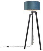 Vloerlamp tripod zwart met blauwe kap en goud 50 cm - Puros
