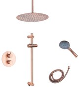 Saniclear Copper inbouwregendouche 20cm rond met plafondarm, 3 standen handdouche en glijstang geborsteld koper