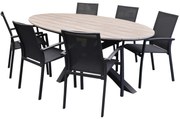 Malaga  Salvador dining tuinset ovaal stapelbaar 220x115xH75 cm 7 delig polywood