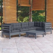 vidaXL 6-delige Loungeset met kussens grenenhout grijs