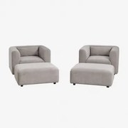 Woonkamer Set Met 2 Fauteuils En 2 Poefs Fogler Corduroy Grijs – Taupe – Koel - Sklum