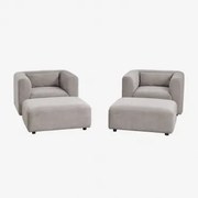 Woonkamerset Met 2 Fauteuils En 2 Fogler Poefs Corduroy Grijs – Taupe – Koel - Sklum