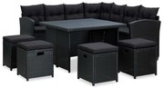 vidaXL 6-delige Loungeset met kussens poly rattan zwart