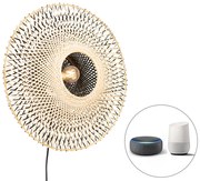 Smart wandlamp met dimmer bamboe 50 cm met stekker incl. Wifi A60 - RinaOosters E27 rond Binnenverlichting Lamp