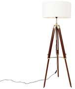Vintage vloerlamp messing met kap wit 50 cm tripod - Cortin Industriele / Industrie / Industrial, Landelijk E27 rond Binnenverlichting Lamp