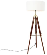 Vintage vloerlamp messing met kap wit 50 cm tripod - Cortin Industriele / Industrie / Industrial, Landelijk E27 rond Binnenverlichting Lamp