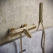 Saniclear Brass Curved thermostatische opbouw badkraan met handdouche geborsteld messing - mat goud