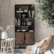 DTP Home Criss Cross Boekenkast Zwart Teak Met Visgraat - 80x40x185cm.