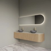 Gliss Design Alluro badmeubel ribbelfront met ronding rechts 180cm mist en wit marmer toppaneel