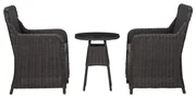 vidaXL 3-delige Bistroset met kussens poly rattan zwart