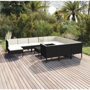 vidaXL 12-delige Loungeset met kussens poly rattan zwart