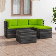 vidaXL 5-delige Loungeset met kussens pallet massief grenenhout