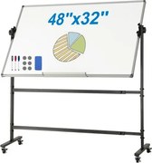 VEVOR oprolbaar whiteboard, 48 x 32 inch, dubbelzijdig magnetisch mobiel whiteboard, 360° draaibaar, in hoogte verstelbaar whiteboard met wielen en verplaatsbare lade
