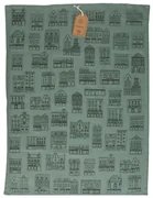 Theedoek, bio-katoen, groengrijs met zwarte geveltjes, 50 x 70 cm