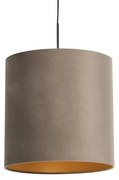Hanglamp met velours kap taupe met goud 40 cm - Combi