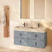Muebles Murcia badmeubel ribbelfront 120cm baby blauw met White Travertin wastafel met kraangaten