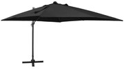 vidaXL Zweefparasol met paal en LED-verlichting 300 cm zwart