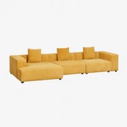 Modulaire Bank Met Linker Chaise Longue Van 3 Delen (↔︎375 Cm) Met Hoge Armleuning Bruna Stof Chenille Mosterd - Sklum