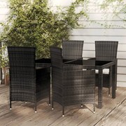 vidaXL 5-delige Tuinset met kussens poly rattan zwart