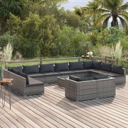 vidaXL 13-delige Loungeset met kussens poly rattan grijs