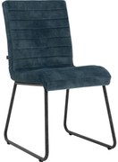 Goossens Eetkamerstoel Dax blauw velvet stof leuning, urban industrieel