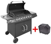 vidaXL Gasbarbecue 6+1 kookzone zwart