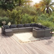 vidaXL 10-delige Loungeset met kussens poly rattan grijs