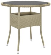 vidaXL Tuintafel Ø80x75 cm gehard glas en poly rattan beige