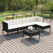 vidaXL 6-delige Loungeset met kussens poly rattan zwart