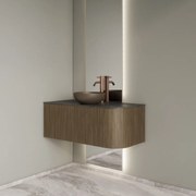 Gliss Design Alluro badmeubel ribbelfront met ronding rechts 100cm ash grey en zwart leisteen toppaneel