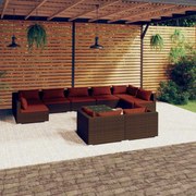 vidaXL 10-delige Loungeset met kussens poly rattan bruin