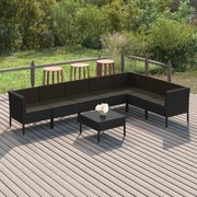 vidaXL 8-delige Loungeset met kussens poly rattan zwart